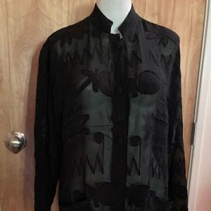 Vintage Kalinka Black Geometric Embroidered Semi-sheer Jacket Sz M